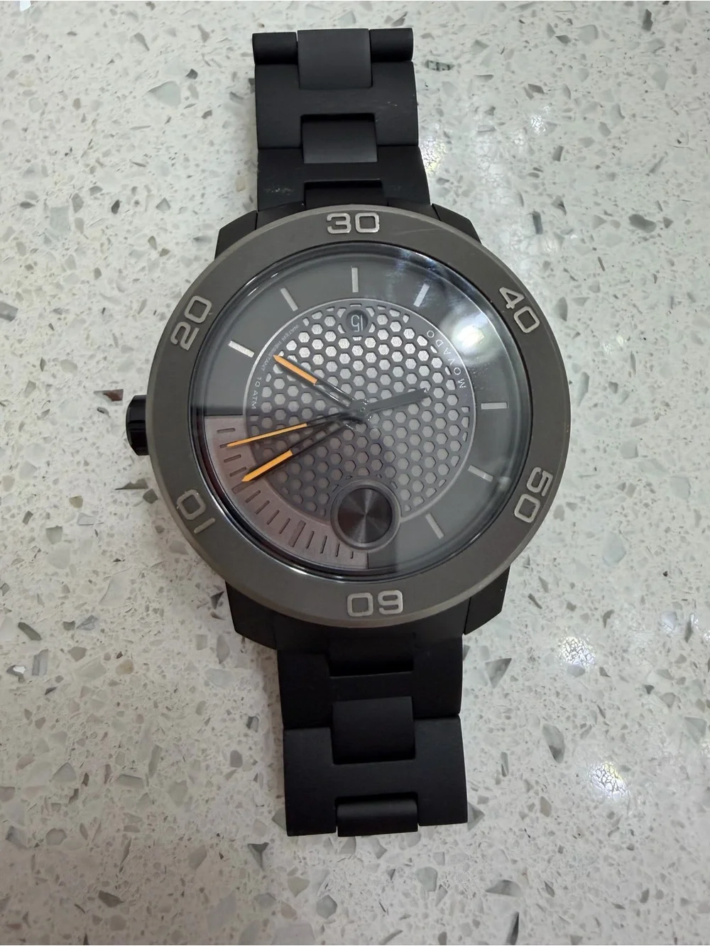 Movado Black and Gray Men's Sport Watch with Orange Accents